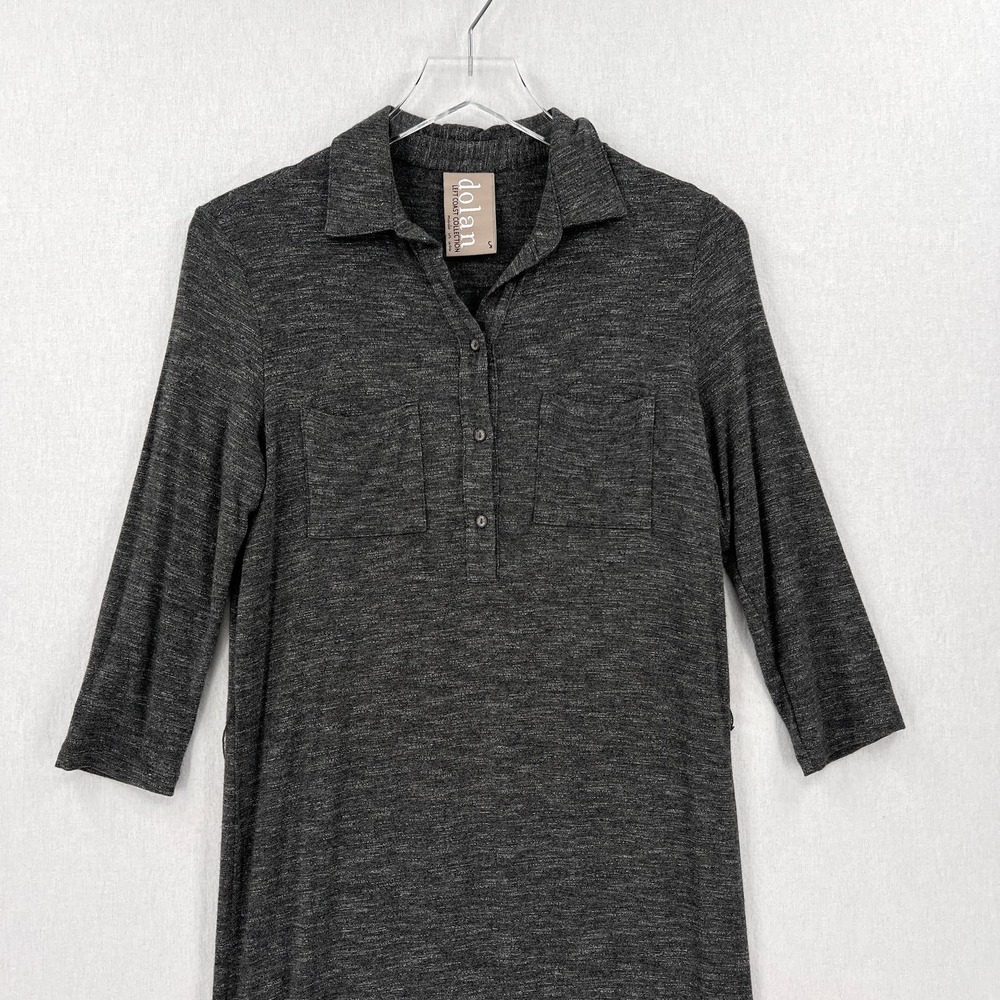 ANTHROPOLOGIE DOLAN Sarana Dress Womens Small Gray Black White Collared Belt - Picture 4 of 14